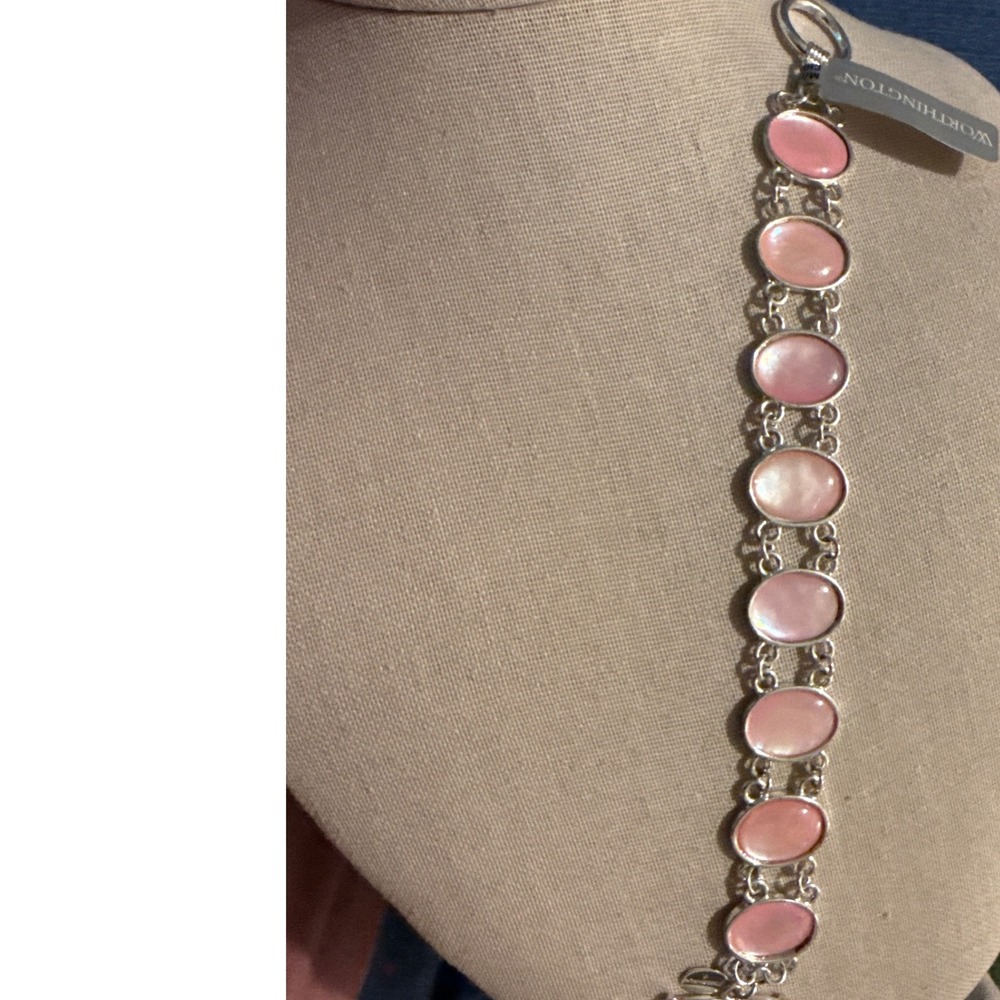 Worthington Pink Faux Mother of Pearl Silver Tone Toggle Link Bracelet NEW